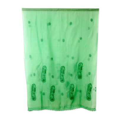Schal aus Baumwoll- und Seidenmischung - Transparenter, leichter Schal aus grüner Paisley-Baumwollmischung