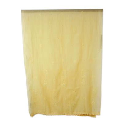 Schal aus Baumwoll- und Seidenmischung, „Yellow Paisley Dreams“ – Paisley-Schal aus Baumwoll- und Seidenmischung mit Stickerei