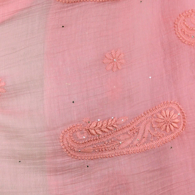 Cotton and silk blend shawl, 'Peach Paisley Dreams' - Peach Colored Cotton and Silk Blend Shawl with Paisley Motif