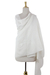 Cotton and silk blend shawl, 'Lucknow Meadow in White' - Cotton and Silk Blend Wrap in White with Floral Embroidery