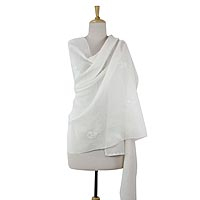 Cotton and silk blend shawl, 'Lucknow Garden in White'