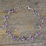 Amethyst link bracelet, 'Lilac Waves' - Amethyst and Rhodium Plated Sterling Silver Bracelet