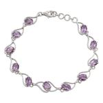 Amethyst link bracelet, 'Lilac Waves' - Amethyst and Rhodium Plated Sterling Silver Bracelet