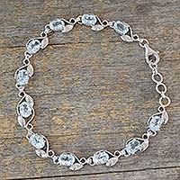 Pulsera de eslabones de topacio azul - Pulsera de Plata de Ley con Once Quilates de Topacio Azul