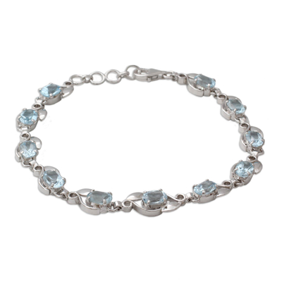 Blue topaz link bracelet, 'Meandering Vine' - Sterling Silver Bracelet with Eleven Carats of Blue Topaz