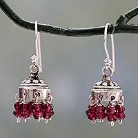 Pendientes colgantes granate - Pendientes estilo Jhumki con Plata de Ley y Granates