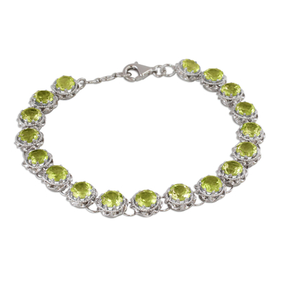 Peridot tennis bracelet, 'Verdant Enchantment' - Peridot Tennis Style Bracelet Set in Rhodium Plated Silver