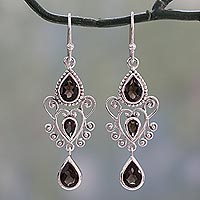 Smoky quartz dangle earrings, 'Enchanted Princess'