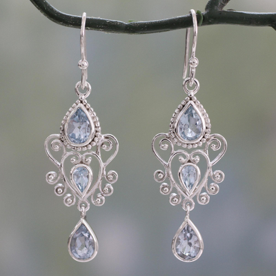 Blue topaz dangle earrings, 'Enchanted Princess' - Blue Topaz Gemstone Dangle Earrings in 925 Sterling Silver