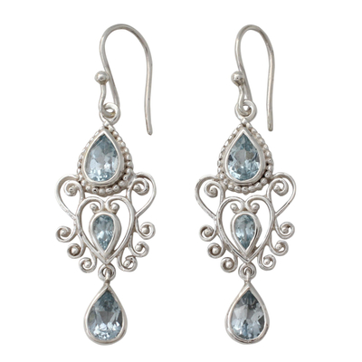 Blue topaz dangle earrings, 'Enchanted Princess' - Blue Topaz Gemstone Dangle Earrings in 925 Sterling Silver
