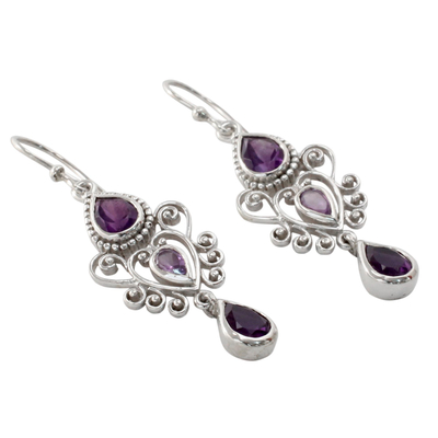 Amethyst dangle earrings, 'Enchanted Princess' - Amethyst Birthstone Dangle Earrings in Sterling Silver