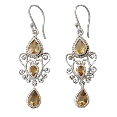 Citrine dangle earrings, 'Enchanted Princess' - Sterling Silver Dangle Earrings with Pear Shaped Citrines
