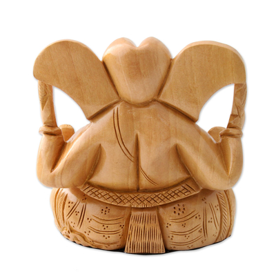 Escultura de madera - Escultura de ganesha de madera kadam hecha a mano artesanalmente