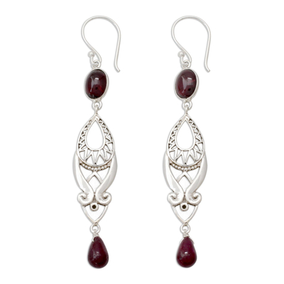 Long Ruby and Garnet Earrings in Sterling Silver from India