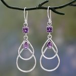 Amethyst dangle earrings, 'Purple Ice' - Contemporary Sterling Silver Earrings with Amethysts