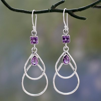 Amethyst dangle earrings, 'Purple Ice' - Contemporary Sterling Silver Earrings with Amethysts