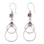 Amethyst dangle earrings, 'Purple Ice' - Contemporary Sterling Silver Earrings with Amethysts