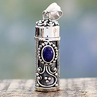 Hand Crafted Sterling Silver and Lapis Prayer Box Pendant,'Calmness'