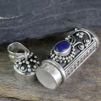 Lapiz lazuli prayer box pendant, 'Calmness' - Hand Crafted Sterling Silver and Lapis Prayer Box Pendant