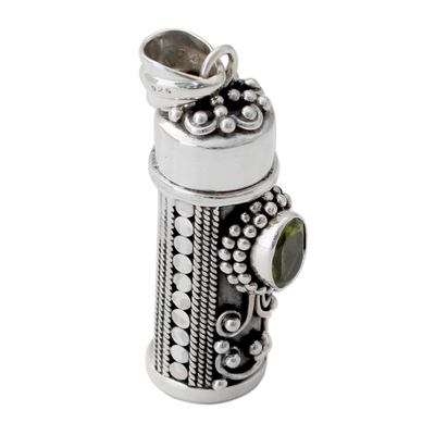 Peridot prayer box pendant, 'Calmness' - Peridot and 925 Silver Prayer Box Pendant from India