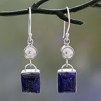 Lapis lazuli and cultured pearl dangle earrings, Bangalore Glam