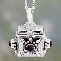 Garnet prayer box pendant necklace, 'Royal Prayer'