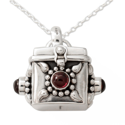 Granat-Gebetsbox-Anhänger-Halskette - Handgefertigte Gebetsbox-Halskette aus Silber mit Granat