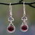 Garnet and rainbow moonstone dangle earrings, 'Misty Moon' - Garnet and Rainbow Moonstone Earrings Set in 925 Silver thumbail