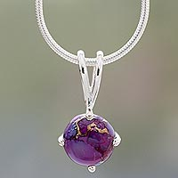 Collar con colgante de turquesa compuesta, 'Purple Storm' - Collar con colgante de turquesa compuesta púrpura en plata 925