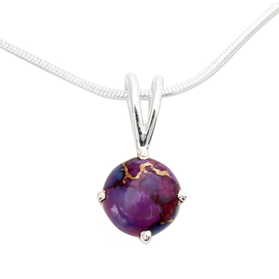 Composite turquoise pendant necklace, 'Purple Storm' - Purple Composite Turquoise Pendant Necklace in 925 Silver