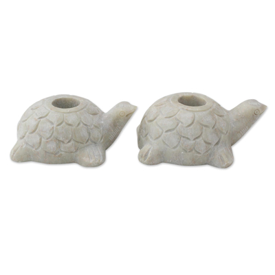 Turtle Candle Holders Hand Carved from Soapstone (Pair)