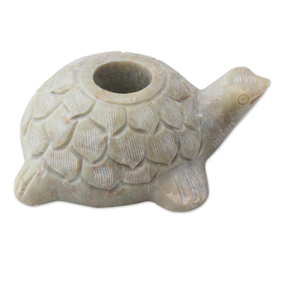 Soapstone candleholders, 'Turtle Delight' (pair) - Turtle Candle Holders Hand Carved from Soapstone (Pair)