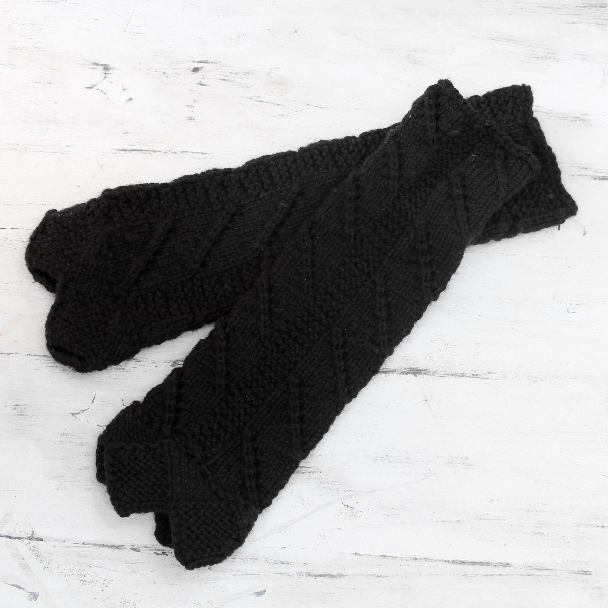 Hand Knit Black Wool Arm Warmers for Women Midnight Beauty NOVICA