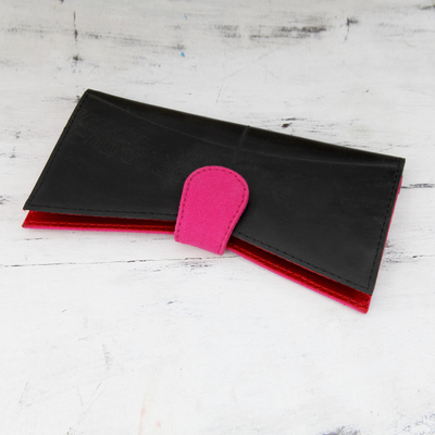 Upcycled rubber and cotton clutch handbag, Fuchsia Pop