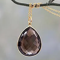 Gold vermeil and smoky quartz pendant necklace, 'Island Fantasy' - Gold Vermeil Pendant necklace with Smoky Quartz