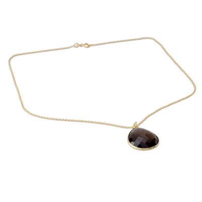 Gold vermeil and smoky quartz pendant necklace, 'Island Fantasy' - Gold Vermeil Pendant necklace with Smoky Quartz