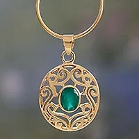 Gargantilla de oro vermeil y ónix verde - Collar Colgante de Plata Vermeil con Ónix Realzado Verde