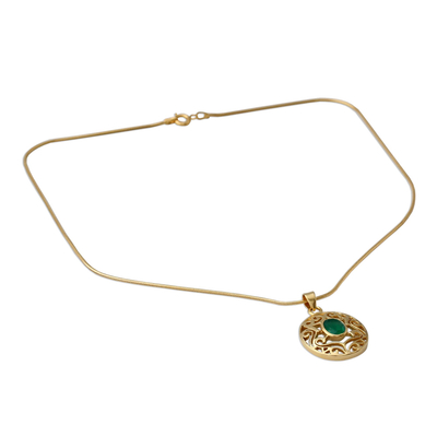 Gold vermeil and green onyx choker, 'Golden Goddess' - Gold Vermeil Pendant Necklace with Green Enhanced Onyx