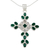 Green onyx and quartz cross pendant necklace, 'Brilliant Faith' - Green Onyx and Quartz Cross Pendant Necklace from India