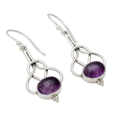 Amethyst dangle earrings, 'Wisdom Path' - Dangle Earrings with Amethyst Cabochons in Sterling Silver