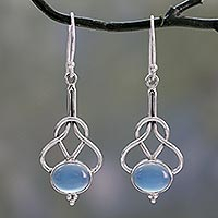 Chalcedony dangle earrings, 'Positive Path' - Light Blue Chalcedony Dangle Earrings in Silver 925 Settings
