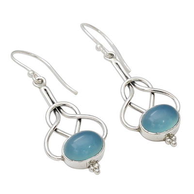 Chalcedony dangle earrings, 'Positive Path' - Light Blue Chalcedony Dangle Earrings in Silver 925 Settings