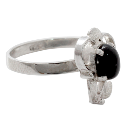 Onyx cocktail ring, 'Blackberry Blossom' - Ornate Handcrafted Silver and Onyx Cocktail Ring