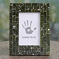 Glass mosaic photo frame, 'Forest Moss' (4x6) - Artisan Crafted Moss Green Glass Mosaic 4 x 6 Picture Frame
