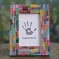 Featured review for Glass mosaic photo frame, Indian Rainbow (4x6)