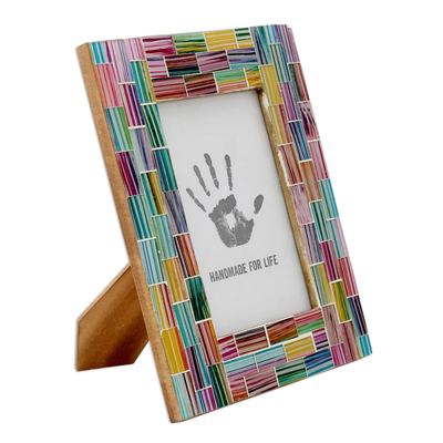 Fair Trade Glass Photo Frame with Multi Coloured Abstract Mosaic Tiles 4" x 6"