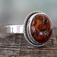 Anillo de cóctel de plata de ley, 'Sunset Sky in Jaipur' - Anillo de plata turquesa compuesto naranja de la India