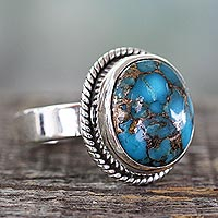 Silver Silver and Blue Composite Turquoise Ring from India,'Blue Sky in Jaipur'