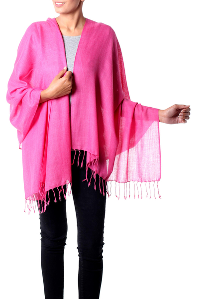 Wool blend shawl, 'Pink Diamond Fantasy' - Indian Shawl Wool Blend Wrap Diamond Pattern in Pink