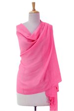 Wool blend shawl, 'Pink Diamond Fantasy' - Indian Shawl Wool Blend Wrap Diamond Pattern in Pink